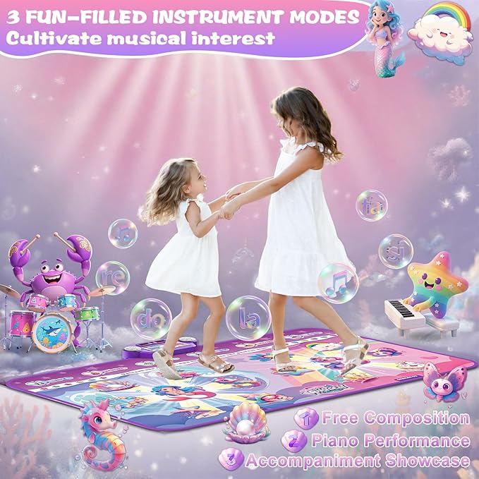 maysida Kids Dance Mat Toy, Dancing Music Mat with 1 & 2 Player Mode, Large Size (59 * 38 in), Birthday for 3 4 5 6 7 8 Year Old Girls Toddlers