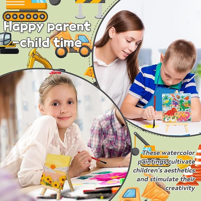 Gosodeny 24 Sets Valentines Watercolor Paint Set Painting Cards Painting Canvas Panel with Wooden Easel Watercolor Paint Painting Brush Kit Valentines Day Cards Packaging Bag Set Gifts