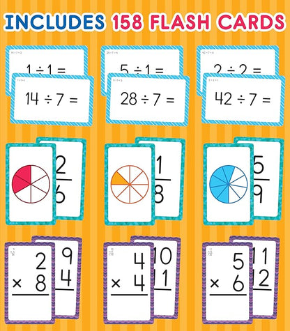 Carson Dellosa 3-Pack Math Flash Cards, Multiplication Flash Cards, Division Flash Cards, Fraction Flash Cards, 3rd Grade, 4th Grade and 5th Grade Flash Cards for Studying, Math Games for Kids Ages 8+