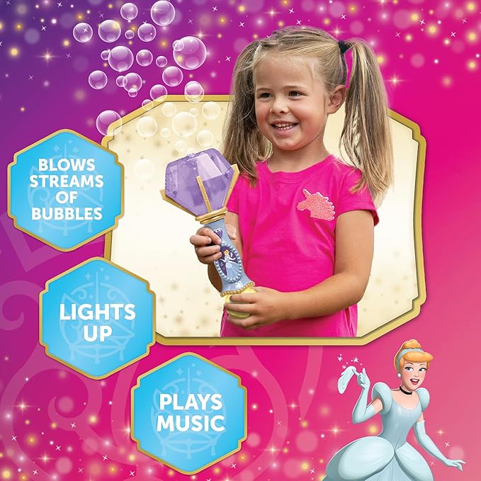Little Kids Disney Princess Cinderella Light and Sound Musical Bubble Wand, Includes Bubble Solution