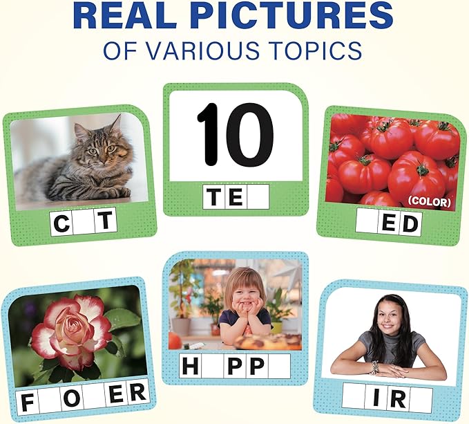 BenBen Spelling Games with 224 Flashcards, 2-4 Players, Learning Games for Kids Ages 4-8, Educational Toys for Kindergarten 1st 2nd 3rd Grade, Preschool Classroom Must Haves