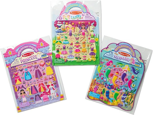 Melissa & Doug Puffy Sticker Activity Books Set: Princess, Mermaid, Fairy - 180+ Reusable Stickers - FSC Certified