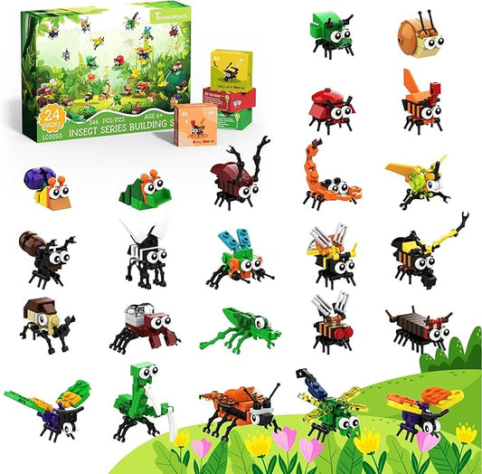 Party Favors for Kids 24 Pack Insect Building Sets, Bulk Educational Bug Blocks Toy for Valentines Day Classroom Prizes, Goodie Bags, Easter,Christmas, Birthday Party Gifts for Boys and Girls