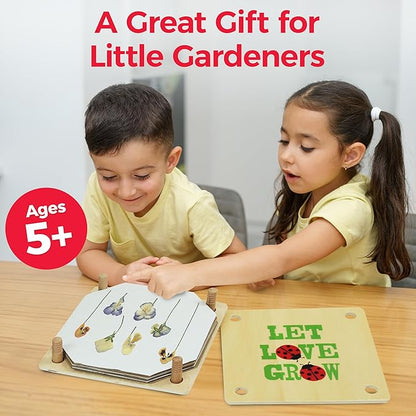 Gardening Pretend Play Set & Flower Press Kit - Kids Gardening Set with Apron, Pair of Gloves, 3 Gardening Tools, Wooden Flower & Leaf Press - Safe Outdoor Gardening Tools for Kids & Teens