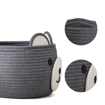 CherryNow Baby Basket for Nursery, Bear Gift Baskets for Kids, Empty Baby Shower Basket with Handles, Small Cute Animal Cotton Rope Baskets, Grey, 10.5"D x 8.5"H