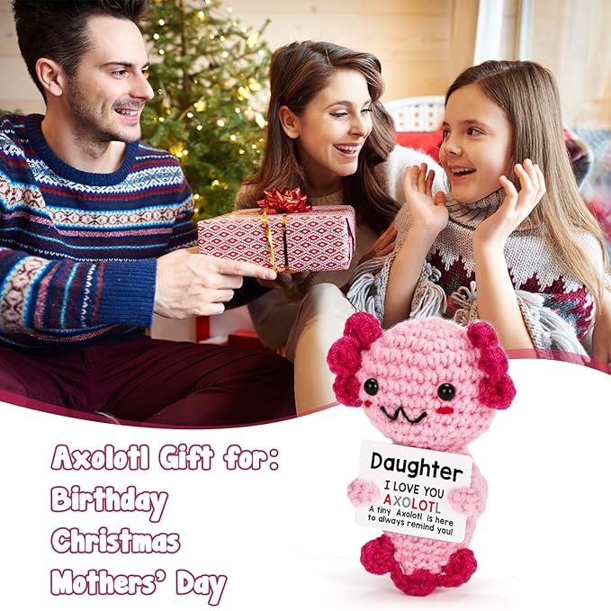 Daughter Gifts from Mom Dad, Crochet Axolotl for Year Old Little Girl Kid from Mother Father, Best for Birthday, Christmas Stocking Stuffers, Easter & Valentines, Teen Girls Teenage Under 10 Dollars