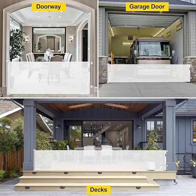 175 Inch Retractable Baby Gates Extra Wide 33" Tall Child Gates for Wide Openings, Large Pet Gates for Dogs Extra Wide Toddler Gates for Large Openings Extra Long Dog Gate for Indoor Outdoor (White)