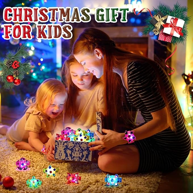 24 Pack LED Light Up Fidget Spinner Bracelets Party Favors for Kids 4-8 8-12, Glow in The Dark Party Supplies, Birthday Gifts, Treasure Box Toys for Classroom, Goodie Bags Stuffers