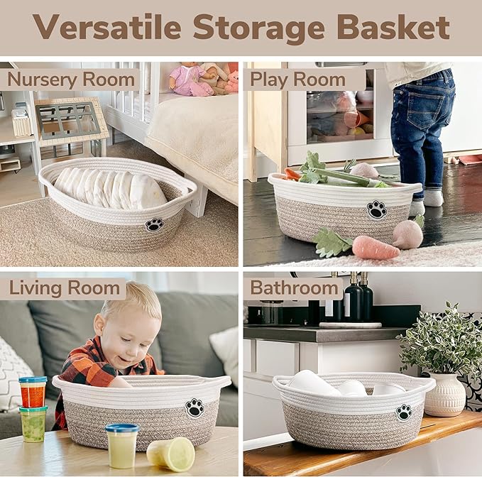 Dog Toy Basket Small Gift Basket for Baby, 12"x 8" x 5" inches Woven Storage Baskets for Dog Cat, Nursery Storage Baskets for Diapers, Towels, Mixed-Brown