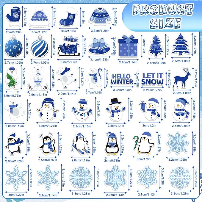 JULBEAR Winter Foam Sticker, 300Pcs Penguin Snowman Snowflakes Self Adhesive Foam Stickers for Kids Christmas Party Favors DIY Crafts Winter Holiday Decorations