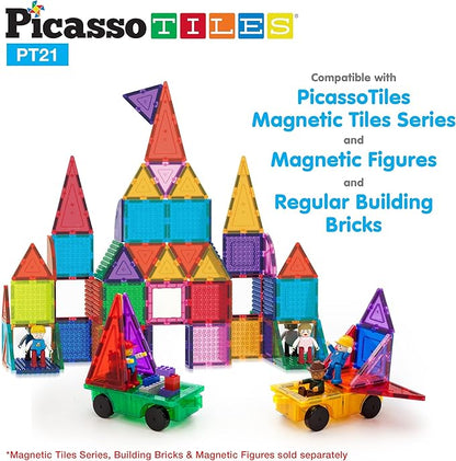 PicassoTiles 2pcs Magnetic Tiles Expansion Car Truck Building Blocks Compatible Set, Kids Magnet Bricks STEM Learning Toys, Magnetic Add-ons, Car Toys, Toddler Preschool 3 Years and up Boys and Girls