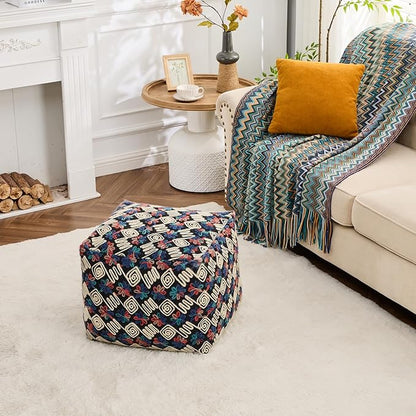 Unstuffed Pouf Ottoman Cover Storage Bean Bag Cube Foot Rest Floral Footstool Floor Pillow Farmhouse Cushion for Living Room, Bedroom, Nursery, Kidsroom, Nook