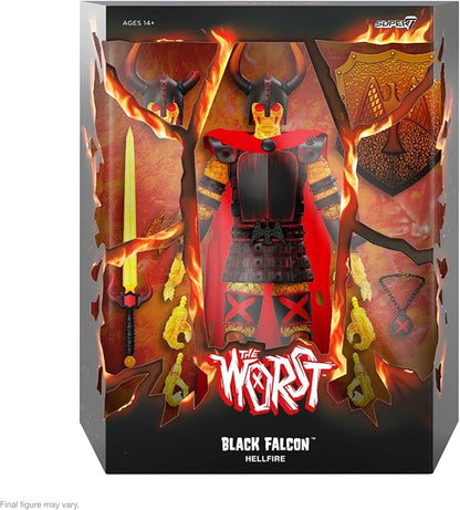 Super7 ULTIMATES! The Worst Black Falcon (Hellfire) - 7" The Worst Action Figure with Accessories Collectibles and Retro Toys