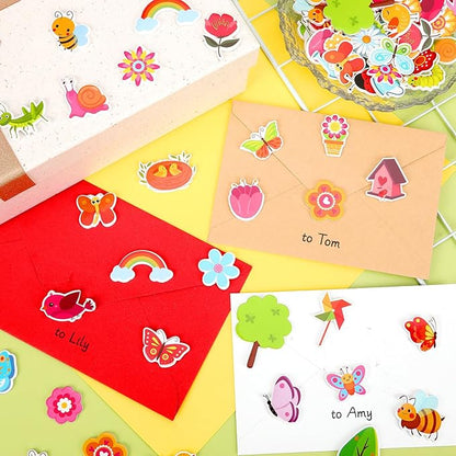JULBEAR 300 Pieces Spring Foam Stickers Self-Adhesive Cartoon Flower Butterfly Garden Foam Stickers for Kids Spring Theme Party Favors Decoration Classroom School Activity Cards DIY Arts Crafts