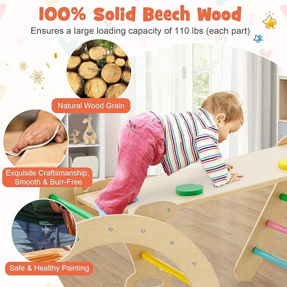 GLACER 5-in-1 Triangular Set of 3, Baby Climbing Toys w/Triangular Climber Arch Ramp Rocker, Indoor Outdoor Playground Wood Climbing Set, Early-Learning Montessori Toys (Colorful)