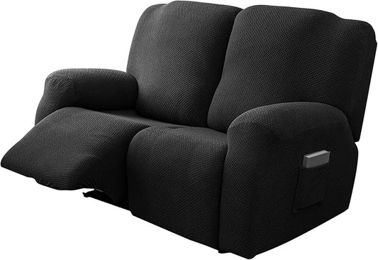 Genina Recliner Loveseat Cover Stretch Couch Covers Sofa slipcover for 2 Seat Reclining Couch Thick Jacquard Furniture Protector (Black)