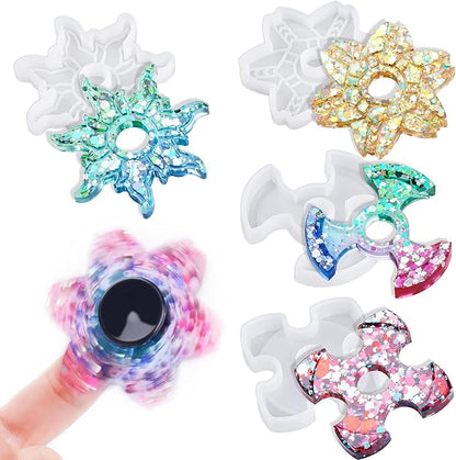 NiArt Fidget Finger Spinner DIY Epoxy Resin Casting Silicone Mold Kit 4 Molds with 10 Bearings Set, Stress Reliever Hand Fidget Toy Gift for Kids and Adults Art Crafts Home Decorations Jewelry (Set C)