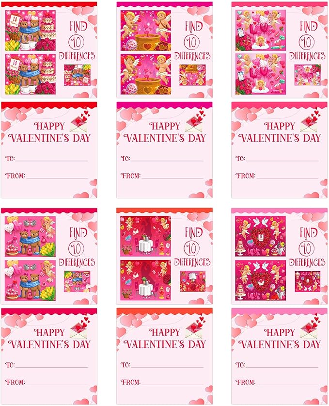FaCraft Valentines Day Cards for Kids Classroom School,30PCS Find 10 Difference Valentines Day Gifts Cards with Envelopes Valentines Exchange Cards Valentine Party Favor Gifts for Kids Boys Girls