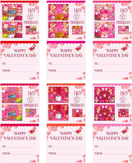 FaCraft Valentines Day Cards for Kids Classroom School,30PCS Find 10 Difference Valentines Day Gifts Cards with Envelopes Valentines Exchange Cards Valentine Party Favor Gifts for Kids Boys Girls