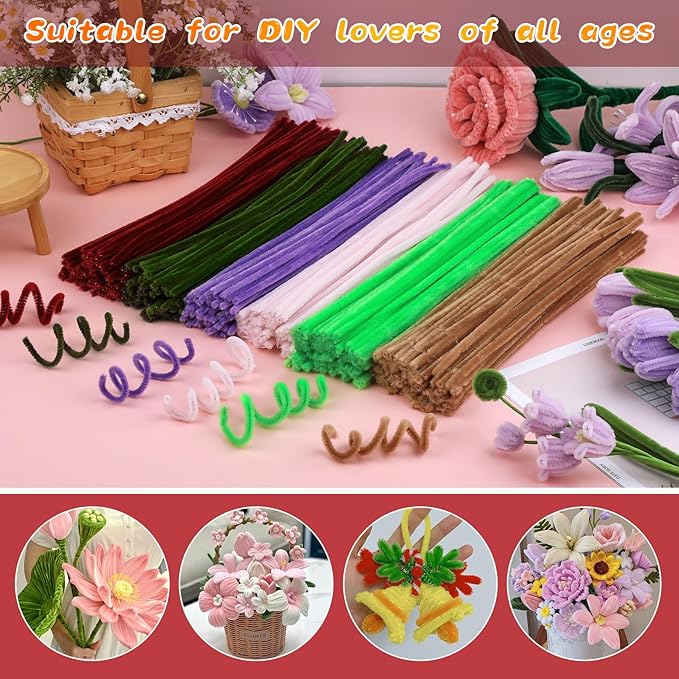 Pipe Cleaners, 100Pcs Creative Crafting Pipe Cleaners Supplies for Flowers Making, Chenille Stems Pipe Cleaners for DIY Hand Crafts, Festivals Home Decorations/Wine Red