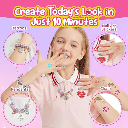 Kids Makeup & Jewelry Kit for Girls - Washable Real Cosmetics Set with Bracelet-Making for Children Toddler, Princess Dress-Up Toy, Ideal Winter Birthday Gift for 4-12 Year Olds (Pink)
