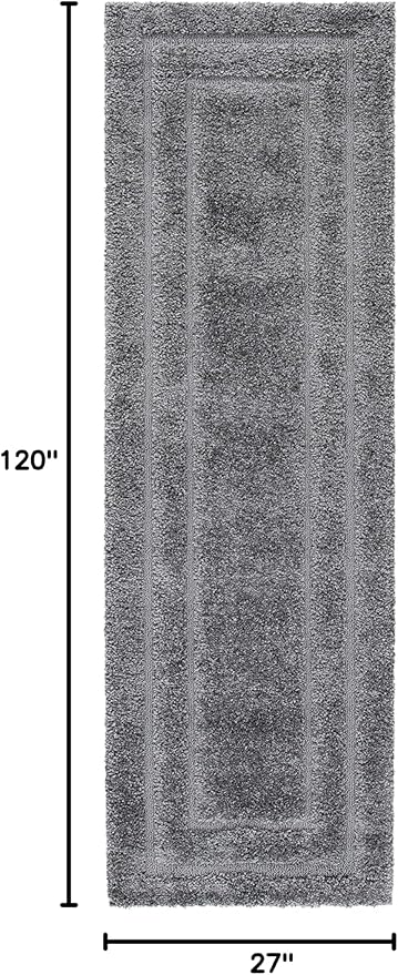 SAFAVIEH Florida Shag Collection Runner Rug - 2'3" x 10', Grey & Grey, Border Design, Non-Shedding & Easy Care, 1.2-inch Thick Ideal for High Traffic Areas in Living Room, Bedroom (SG454-8080)