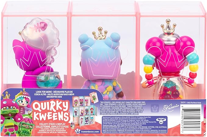 Quirky Kweens Series Premium Figurine and Display Case, 4 Inch/Approx 10cm Tall Collectible Art-Toy, 3 Pack, Every Kween is Unique
