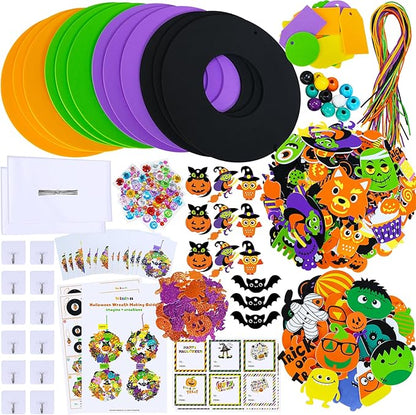 Winlyn 12-Pack Halloween Craft Kits Fall Crafts DIY Halloween Wreath Ornaments Decorations Art Sets Halloween Foam Stickers Arts and Crafts for Kids Classroom Party Activities Holiday Festive Projects
