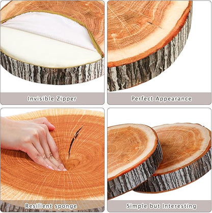 Coume 3 Pcs Wood Slice Pillow Round Floor Cushion 3D Digital Throw Pillow Decorative Tree Ring Soft Circle Seating for Kids Chair Home Couch Sofa Bedroom Decor(Emulation)