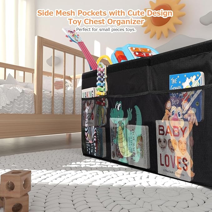 Extra Large Toy Box, Collapsible Sturdy Toy Storage Organizer with Lids, Dinosaur Storage Box for Boys Girls, 42"x16"x14" Kids Bin Chest Baskets for Living Room, Playroom, Bedroom, Nursery, Black