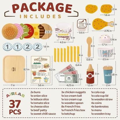 Wooden Play Food for Toddlers Pretend Play Sets 3-5 Year Old Food Toy Kitchen Accessories Birthday Gift for 3 Year Old Girl Boy 2-4 Age 4 5 6 Wood Educational Toys