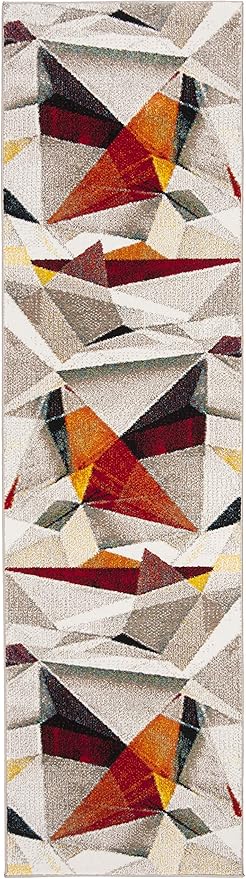 SAFAVIEH Porcello Collection Runner Rug - 2'3" x 8', Light Grey & Orange, Modern Abstract Design, Non-Shedding & Easy Care, Ideal for High Traffic Areas in Living Room, Bedroom (PRL6940F)