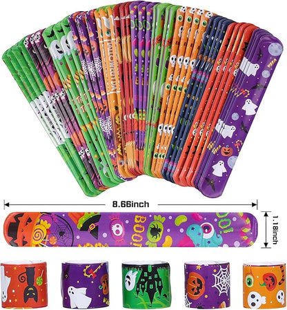 48PCS Halloween Slap Bracelets Halloween Party Toys for Kids Party Favors Toys Prizes Pinata Goodie Bag Fillers