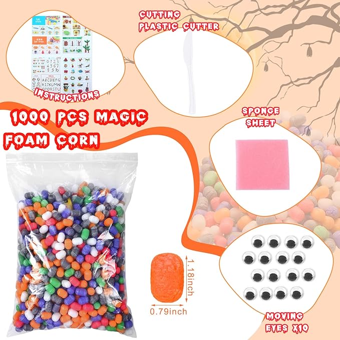 Junkin 1000 Pcs Magic Noodles Foam Crafts Puffs Corn Super Crafts Arts Kit Bulk Building Blocks Model Toys Valentines Kid Gifts for Kindergarten School Stimulates Creativity Supplies(Bright Colors)
