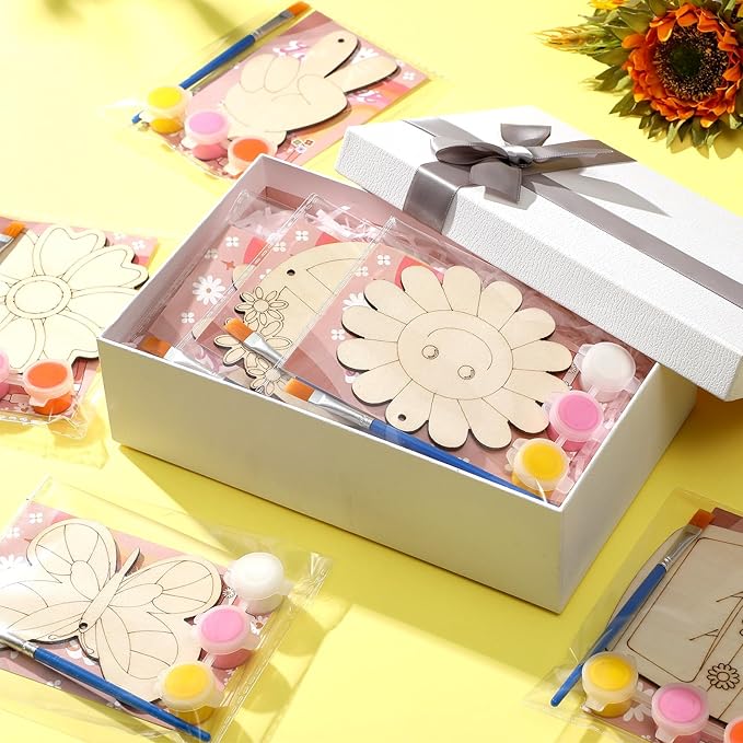 Saypacck 24 Pcs Groovy Boho Hippie Party Favors Wooden Painting Craft Kits Birthday Party Supplies with Organza Bag for Goodie Bags Fillers Adult Thank You Gifts