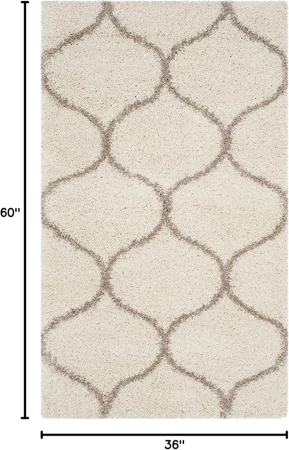 SAFAVIEH Hudson Shag Collection Accent Rug - 3' x 5', Ivory & Beige, Trellis Design, Non-Shedding & Easy Care, 2-inch Thick Ideal for High Traffic Areas in Entryway, Living Room, Bedroom (SGH280D)