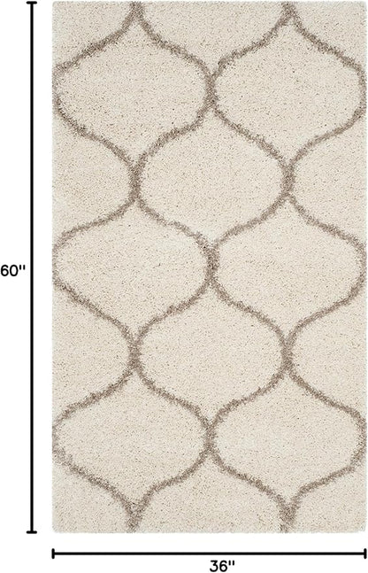 SAFAVIEH Hudson Shag Collection Accent Rug - 3' x 5', Ivory & Beige, Trellis Design, Non-Shedding & Easy Care, 2-inch Thick Ideal for High Traffic Areas in Entryway, Living Room, Bedroom (SGH280D)