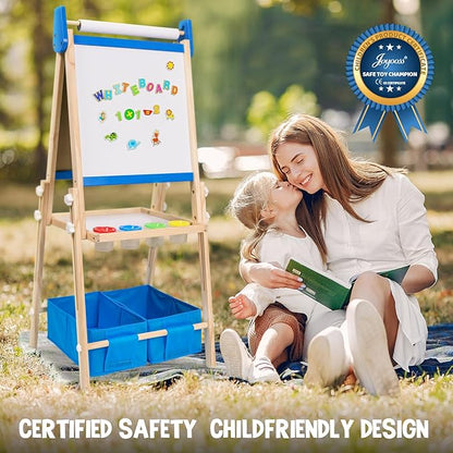 Joyooss Art Easel for Kids Easel for Toddlers, Kids Art Easel Magnetic Whiteboard & Chalkboard Adjustable Standing Wooden, Art Easel for Kids Age 4-8 9-12 Easel Kids Easels for Toddler Art Easel