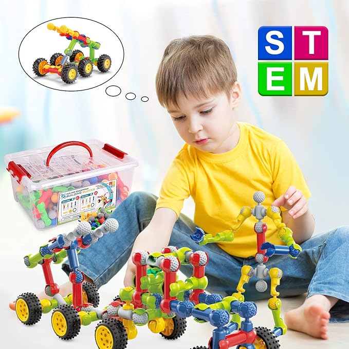 Stem Building Toys for 3 4 5 6 7 8 Year Old Boys Girls Kids,125 Pieces Building Blocks Educational Learning Toys with Large Storage Box,Ideal Christmas Birthday Gifts