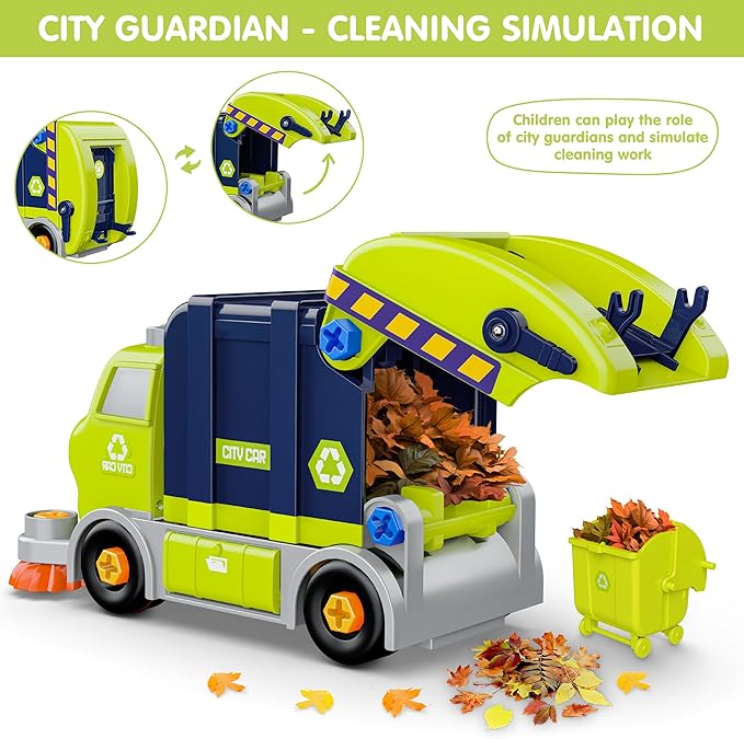 Trucks Take Apart Toys with Electric Drill, DIY Electric City Clean Truck Toy Set, STEM Assembled Educational Toys, Garbage Truck Toys, Birthday Gifts for 3 4 5 6 7 8 Years Old Boys Girls