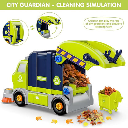 Trucks Take Apart Toys with Electric Drill, DIY Electric City Clean Truck Toy Set, STEM Assembled Educational Toys, Garbage Truck Toys, Birthday Gifts for 3 4 5 6 7 8 Years Old Boys Girls