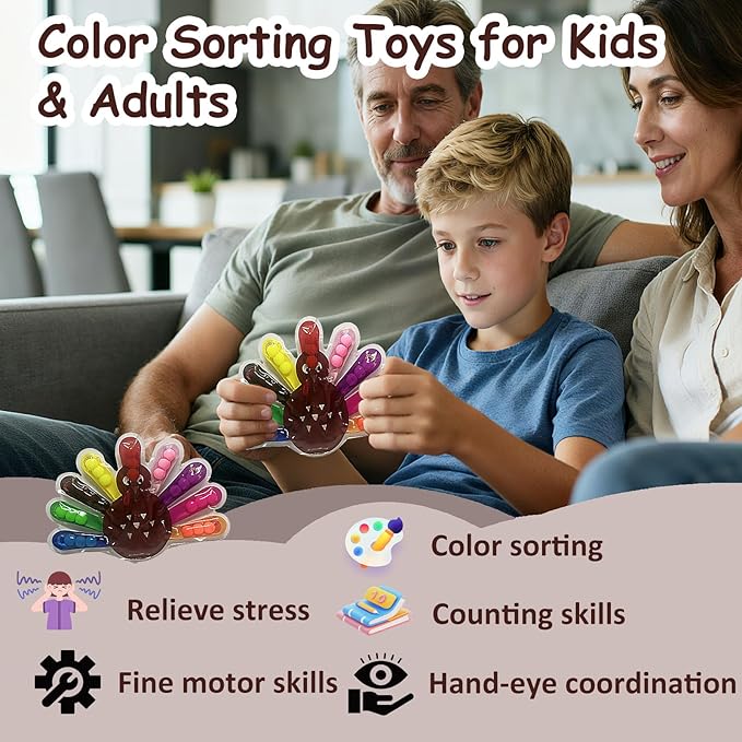 Color Sorting Toys, Squeeze Sensory Fidget Toys for Toddlers, Fine Motor Skills Sensory Toy, Montessori Learning Toys for Preschool Learning, Sensory Activity Toy for Kids 3+ & Adults