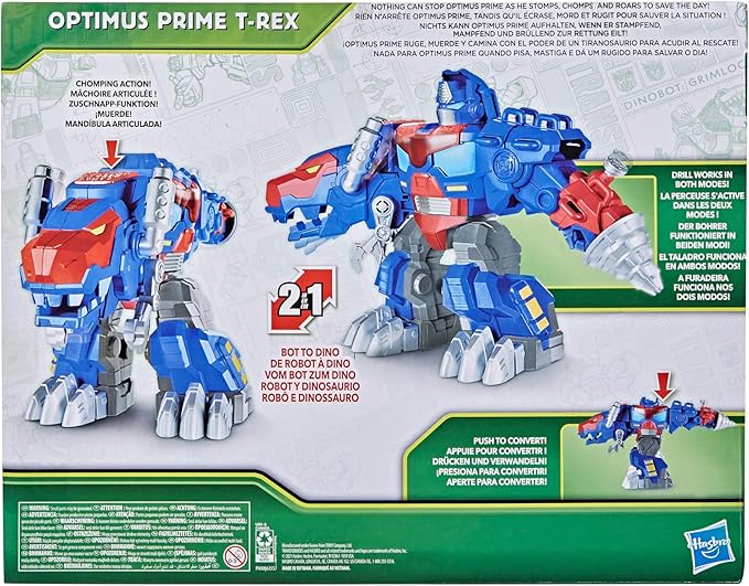 Transformers Dinobot Adventures Optimus Prime T-Rex Converting Toy with Lights and Sounds, 9+ Inch Action Figure, Ages 3 and Up (Amazon Exclusive)