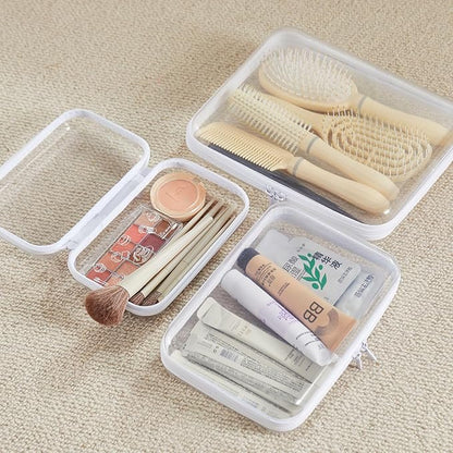 MACOPRO 3PCS Clear Zipper Pouches, Kid's Toy Storage Organizer Bins, Zippered Hard Pouch Double, Portable Makeup and Cosmetic Bag, Hard Plastic Case,Clear Zipper Bags Pencil Case, Christmas Storage