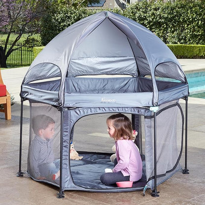 hiccapop 53” PlayPod Outdoor Baby Playpen with Canopy, Deluxe Portable Playpen for Babies and Toddlers with Dome, Sun-shades, Padded Floor | Pop Up Playpen for Beach or Home | Outdoor Playpen for Baby