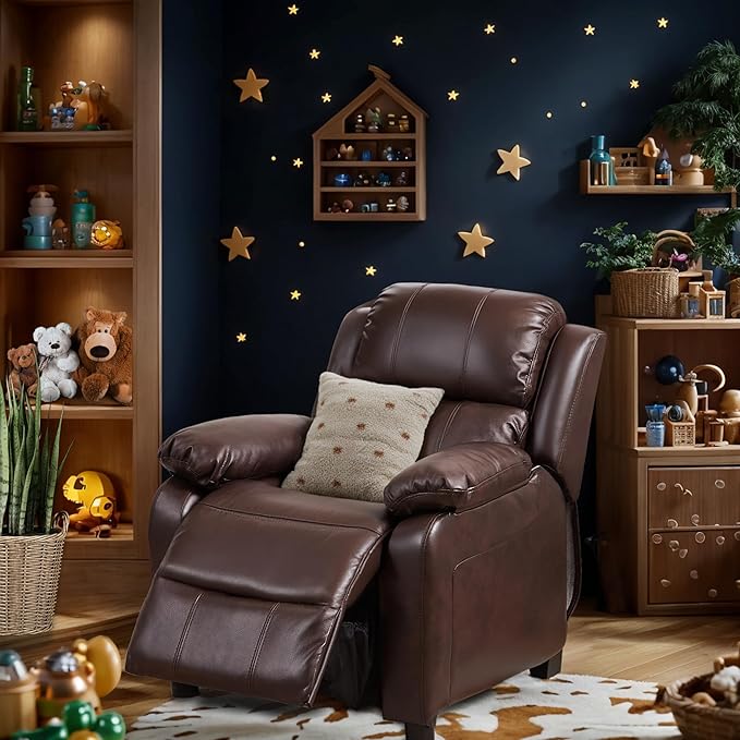 JC Home Macaron Kids Reclining Chair Leather Recliner Sofa Toddler Youth Children Child Ages 2-8