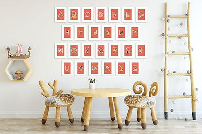 English Alphabets Flash Cards and Art Wall Cards - Set of 26 (5" x 7") Animal Alphabet Cards for Nursery Decor, Gifts, Kids Room, Classroom, by Kindred Sol Collective