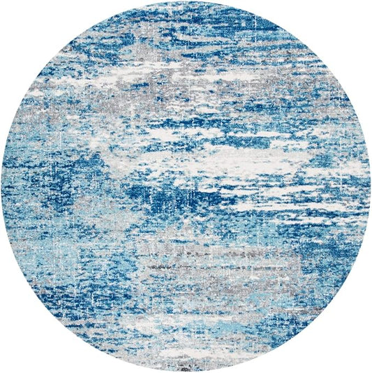 SAFAVIEH Evoke Collection 6'7" Round Light Blue/Grey EVK272M Modern Abstract Non-Shedding Living Room Bedroom Area Rug