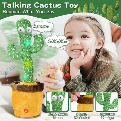 Dancing Talking Cactus Baby Toys, Easter Gifts/Easter Basket Stuffers for Kids, Singing Mimicking Recording Toys Repeats What You Say, Comes with English Songs Talking Musical Toy (Non-Rechargeable)