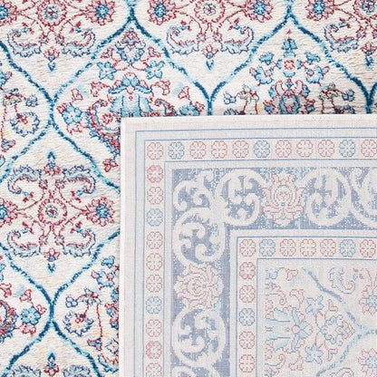 SAFAVIEH Brentwood Collection 5'3" x 7'6" Beige / Navy BNT870B Oriental Damask Trellis Non-Shedding Living Room Bedroom Dining Home Office Area Rug